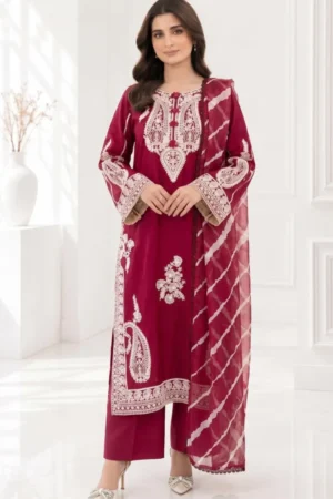 Gull Mohr | 3 – Piece Embroidered Lawn | (Stitched)