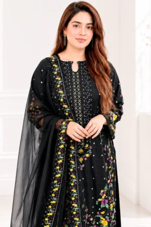 Black Lilly | 3 – Piece Embroidered Lawn | (Stitched)