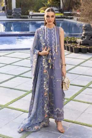 Flow By Crimson | 3-Piece Digital Embroidered Suit | (Unstitched) FLORAL SERENITY-D1B